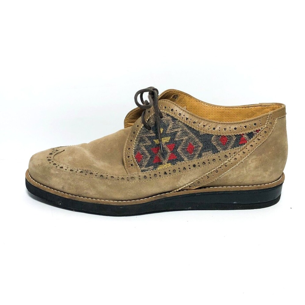 ANDROID HOMME AH  Shoes Size 42 9 Men's Tan Beige Wing Tip Aztec Detail Woven
